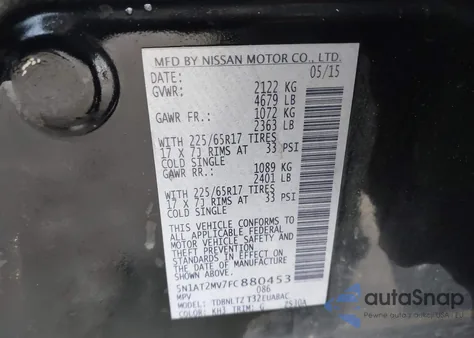 2015 Nissan Rogue Sv from USA, damaged, VIN 5N1AT2MV7FC880453
